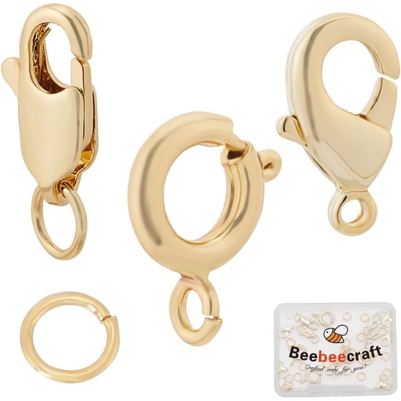 1 Box 18Pcs 3 Style Jewelry Lobster Clasp 18K Gold Plated Spring Ring Claw Necklace Clasp Replacement with 20Pcs 5mm Open Jump Ring for DIY Craft Jewellery Chains Making Claps Real 18K Gold Plated
