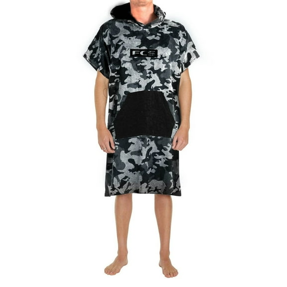 FCS Poncho Hooded Change Towel - Grey Camo/Black