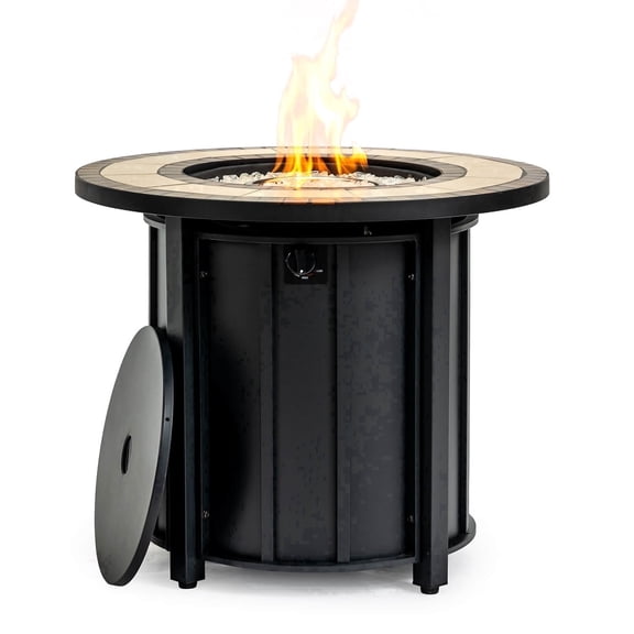 AJ Enjoy 30" Propane Fire Pit Table 50,000 BTU Steel Gas Fire Pit with Removable Lid & Waterproof Cover and Tables