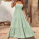 thumbnail image 1 of Vestido De Playa De Mujer Vestido largo sexy Una línea Vestido de color sólido Cuello cuadrado Traje diario (Verde S) Cgtredaw Para estrenar, 1 of 6