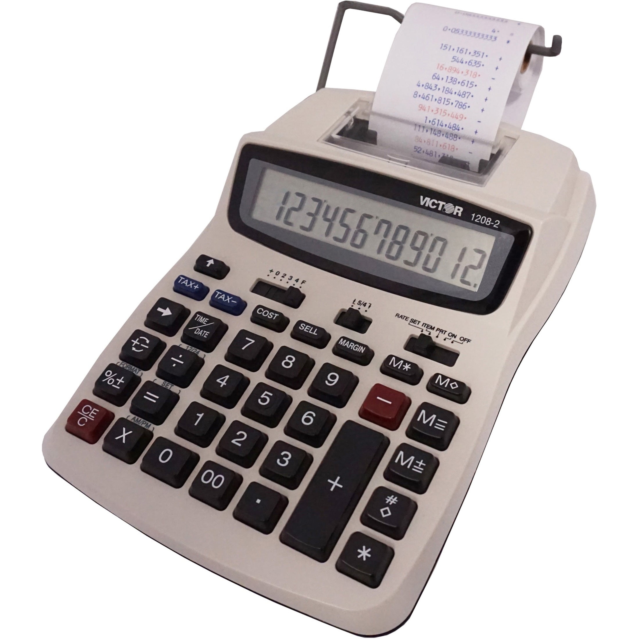 Victor 1208-2 Two-Color Compact Printing Calculator, 12-Digit LCD, Black/Red