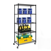 UBesGoo 35''L x 18''W x 71''H 5-Tier Storage Rack, Heavy Duty Wire Shelving Unit with Lockable Wheels, Black