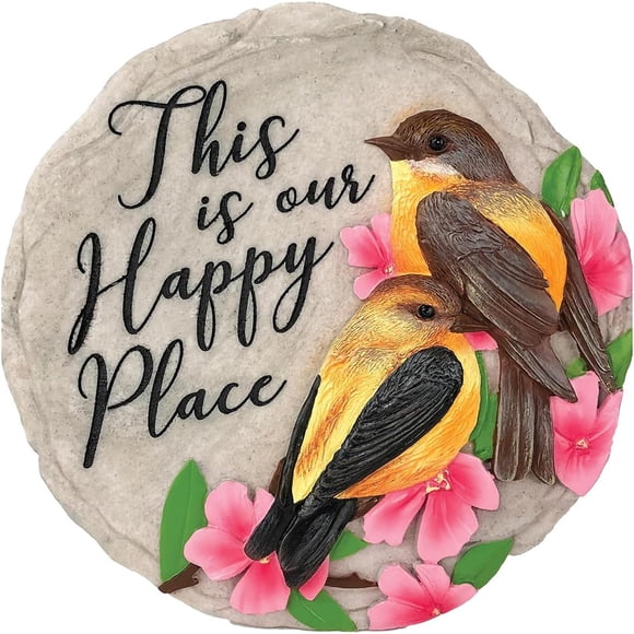 Spoontiques Pierre de Pas Happy Place pour Jardin Extérieur Décor, Multicolore