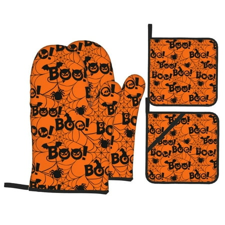 

Oven Mitts and Pot Holders Sets 4 pcs spider web halloween Non-Slip Oven Gloves Potholders Soft Quilted Lining Heat Resistant Gloves Hot Pads for Kitchen Cooking Baking
