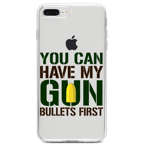 DistinctInk Clear Shockproof Hybrid Case for iPhone 7 PLUS / 8 PLUS (5.5" Screen) TPU Bumper Acrylic Back Tempered Glass Screen Protector - You Can Have My Gun. Bullets First