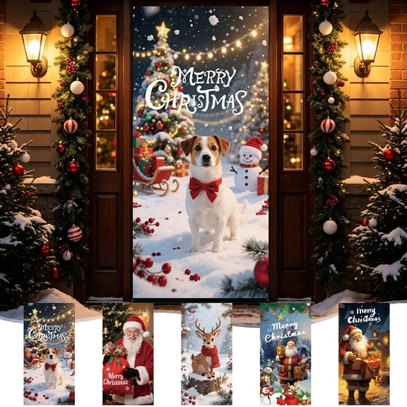 AOMXGD Christmas Door Tapestry, 35.5x71In Xmas Door Hanging Curtain, Bedroom Wall Party Fabric Decor, Polyester Holiday Door Cover