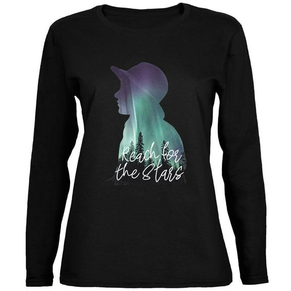Northern Lights Reach for the Stars Ladies' Relaxed Jersey Long-Sleeve Tee Black LG