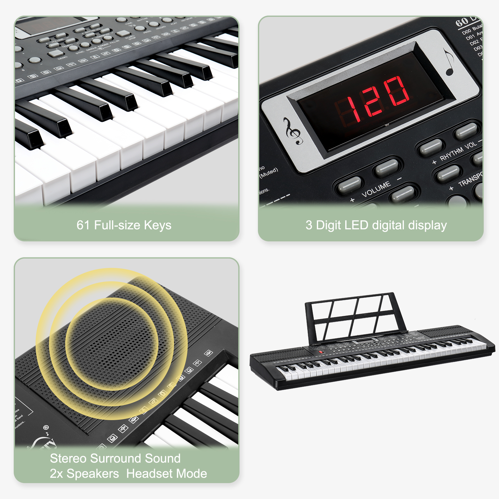 BaytoCare 61 Key Portable Electronic Keyboard Piano, Built-In Speakers,3 Teaching Modes,Ideal for Beginner Adult