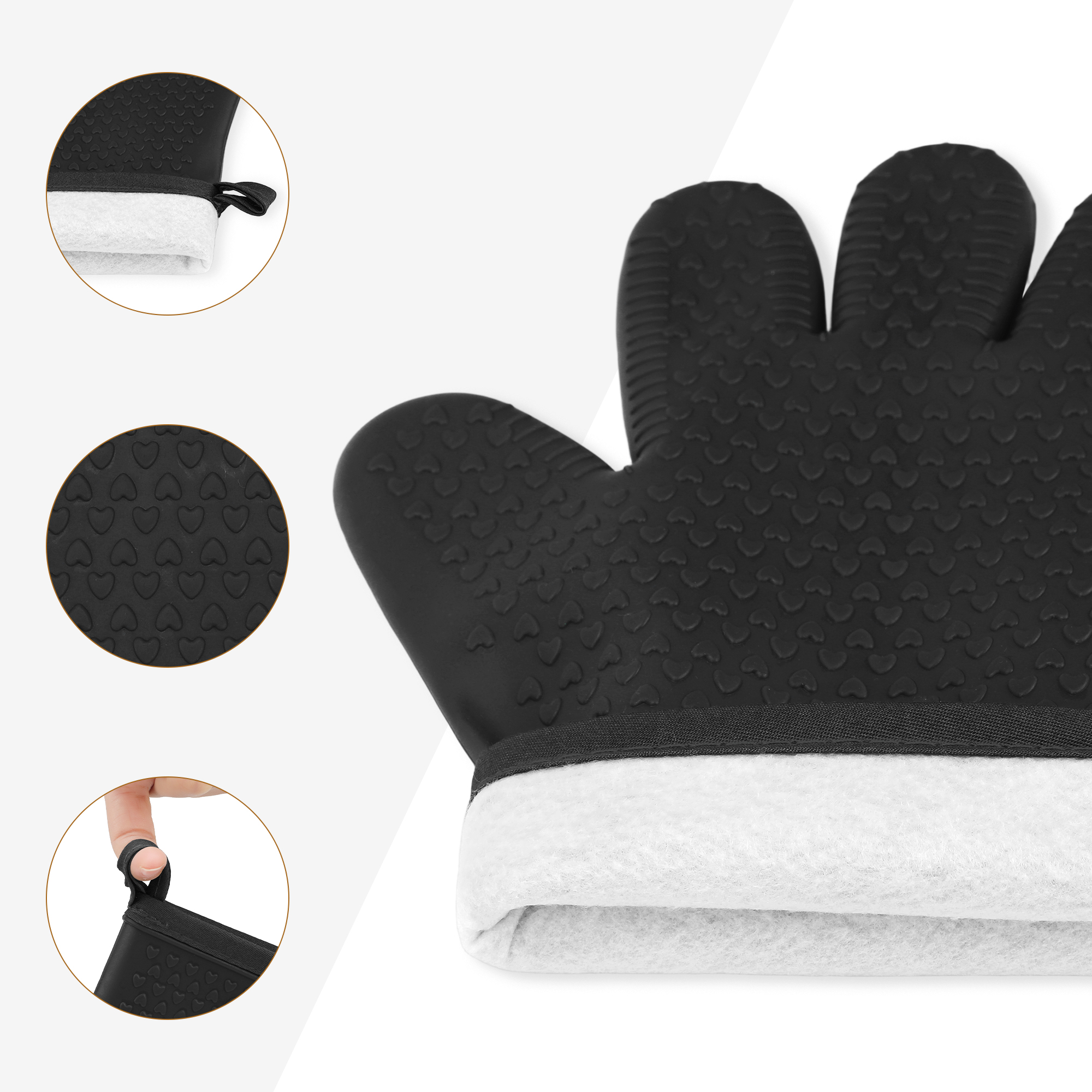 Unique Bargains 2pcs Silicone Heat-Resistant and Waterproof Oven Mitts Black 10.8" x 8.1"