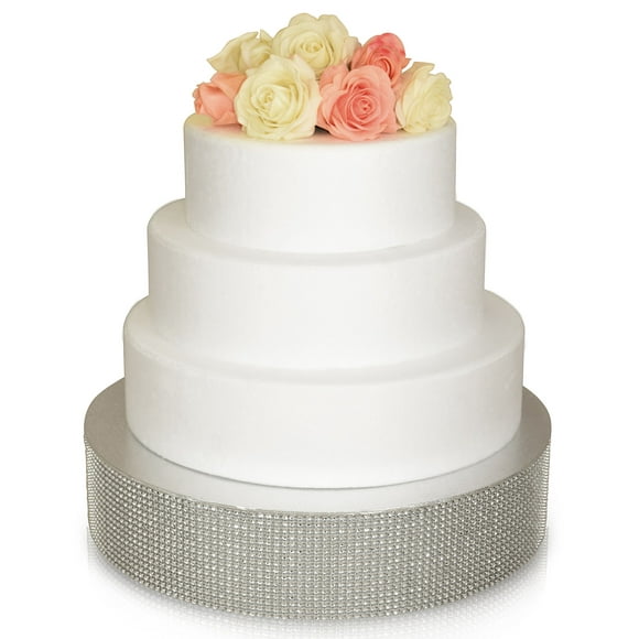 OCCASIONS Bling Wedding Cake Stand (Holds 150 lbs) Cupcake Base, Decorative Centerpiece for Parties (14'' Round, Silver)