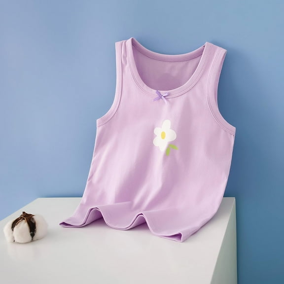 piuwrlz Summer Sleeveles Wide-StrapTank Tops Kids Girls Boys Lightweight Sports Vest Round Neck Undershirt Pullover Purple Size 3 Years