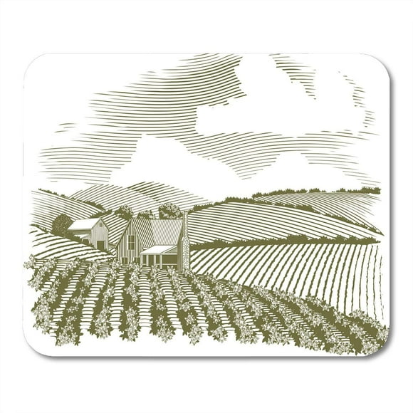 POGLIP Sky Landscape Woodcut Style of Rural Farm House with Fields Crops Surrounding It Vintage Agriculture Mousepad Mouse Pad Mouse Mat 9x10 inch