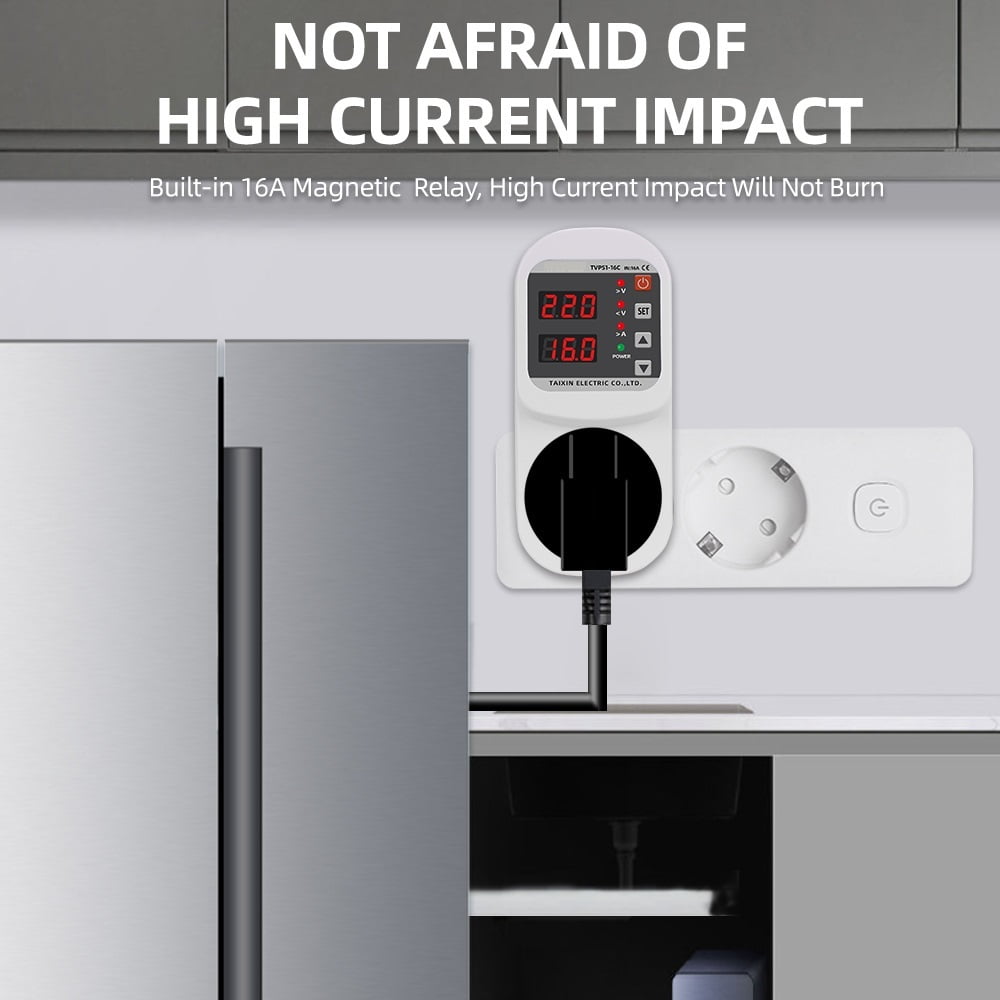 Over Voltage Current Under Voltage Protector Socket AC 220V 110V Adjustable 16A Surge Protector EU Plug Socket Safe Protect