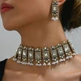 thumbnail image 2 of Vintage Rhinestone Indian Jewellery Set for Women Boho Punk Choker Necklace Tassels Pearl Bead Dangle Earring Crystal Wedding Prom Gemstone Traditional Bollywood Ethnic Charms Gift for Mom Xmas, 2 of 12
