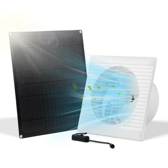 SUNYIMA Solar Powered Exhaust Fan, 15W Weatherproof Solar Panel with 8 Inch Solar Exhaust Fan for Shed Ventilation, Small Chicken Coops, Greenhouses, Pet Houses, Win