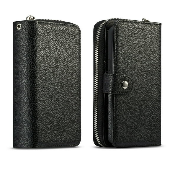 Mignova iPhone XS/X case,2-in-1 Zipper Wallet Case for iPhone XS/X 5.8 inch PU Case Removable - Leather Flap Wallet Case Cover(Black)