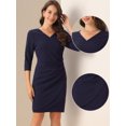 thumbnail image 2 of DARING DIVA 3/4 Sleeve Faux Wrap Ruched Waist Dress XL Dark Blue, 2 of 6