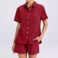 thumbnail image 5 of Linen Short Sets for Women Summer 2 Piece Casual Lounge Sets Button Down Shirt and Drawstring Shorts Outfits, 2XL, 5 of 5