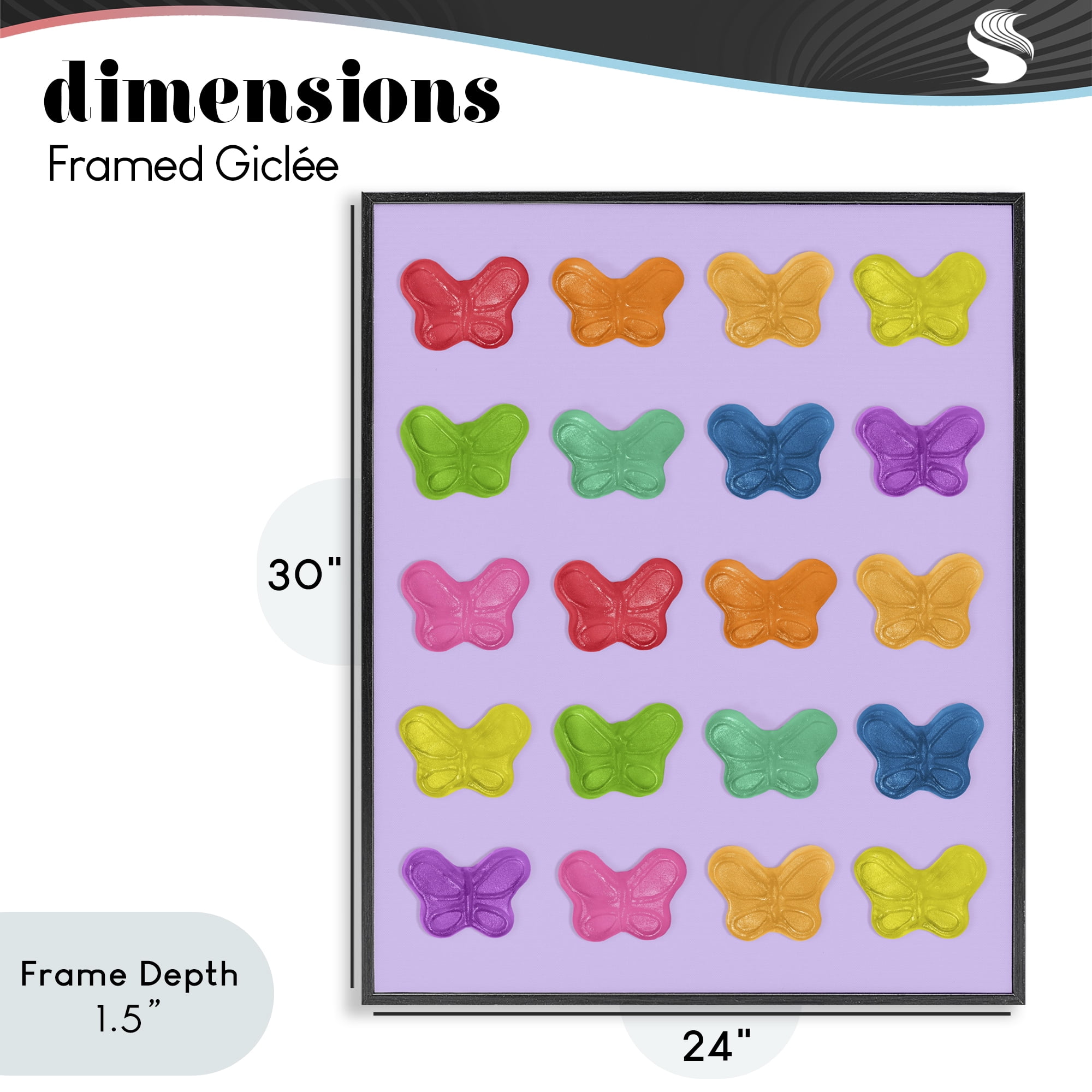 Stupell Industries Colorful Butterflies on Lilac Black Framed Giclee Art, design by LISH Creative