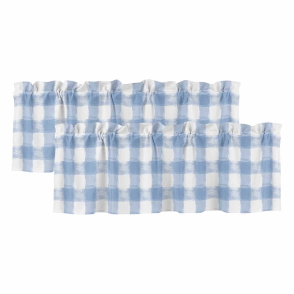 2 Pack Rustic Country Valance for Window Blue Watercolor Plaid Farmhouse Kitchen Valance Rod Pocket Short Curtain Topper Decorative Window Treatment for Living Room Bedroom 54"x18"