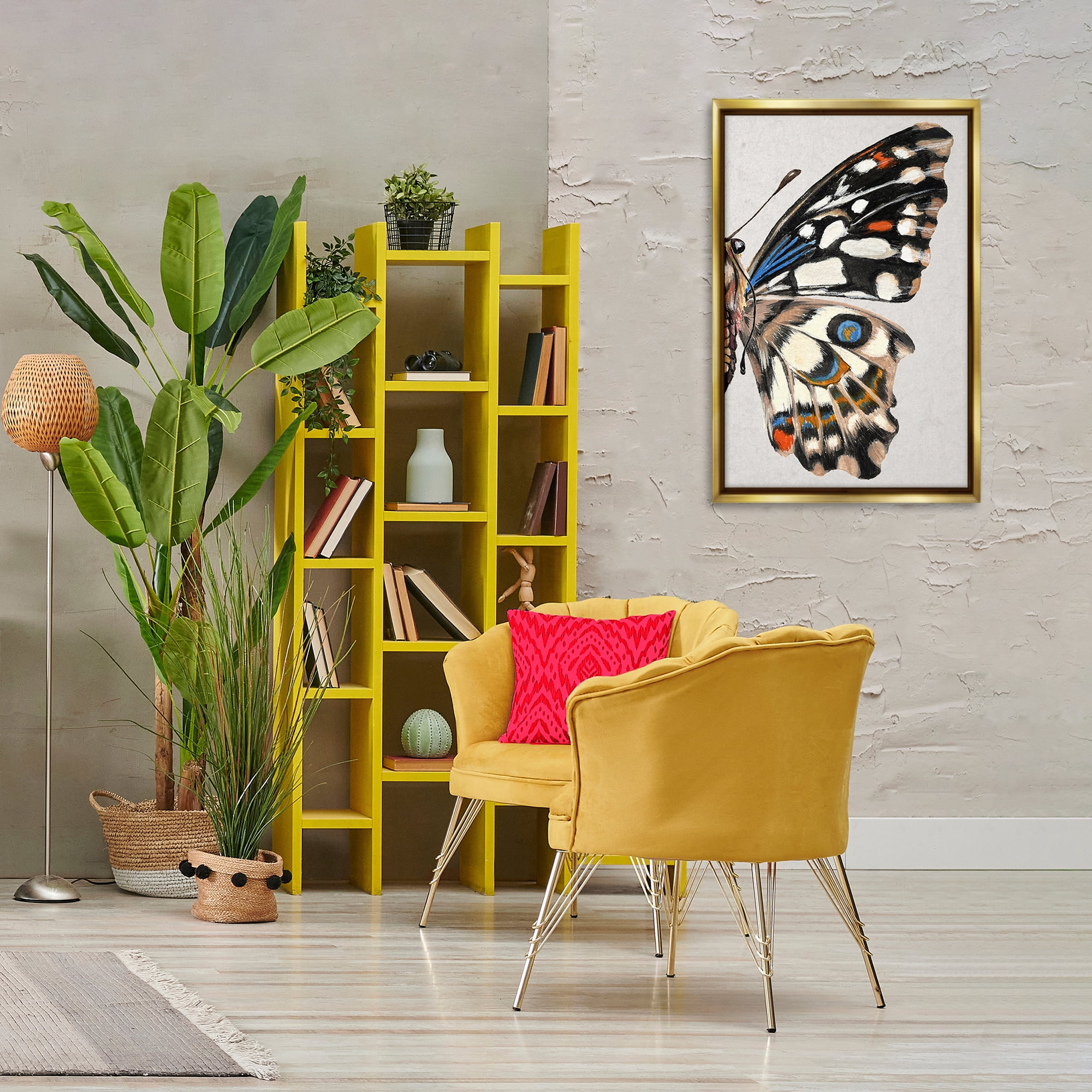 Stupell Industries Butterfly Wing with Spots Animals & Insects Painting Gold Floater Framed Canvas Art Print Wall Art, 21 x 31