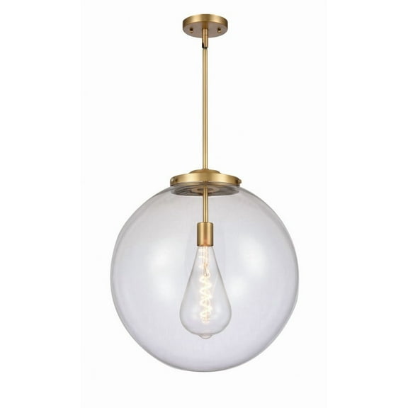 221-1S-BB-G202-18-Innovations Lighting-Beacon - 1 Light Pendant In Industrial Style-19 Inches Tall and 18 Inches Wide-Brushed Brass Finish-Clear Glass