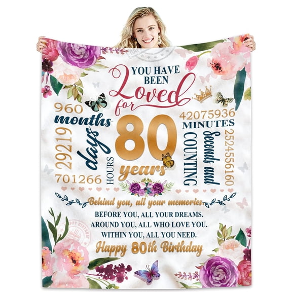 DAJU 80th Birthday Gifts Women Blanket 80 years Birthday Gift Ideas Decorations Gifts for Men Women Fleece Blanket(50*60inch)