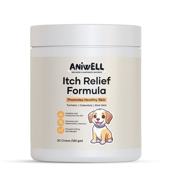 Aniwell Itch Relief Formula with Turmeric, Calendula, Vitamin E & Borage Oil for Dogs, 120g Soft Chews