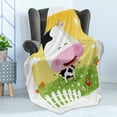thumbnail image 4 of Cattle Soft Flannel Fleece Throw Blanket, Happy Cartoon Cow at the Ranch Smiling in a Sunny Day Themed Graphic Sketch, Cozy Plush for Indoor and Outdoor Use, 50" x 70", Multicolor, by Ambesonne, 4 of 5