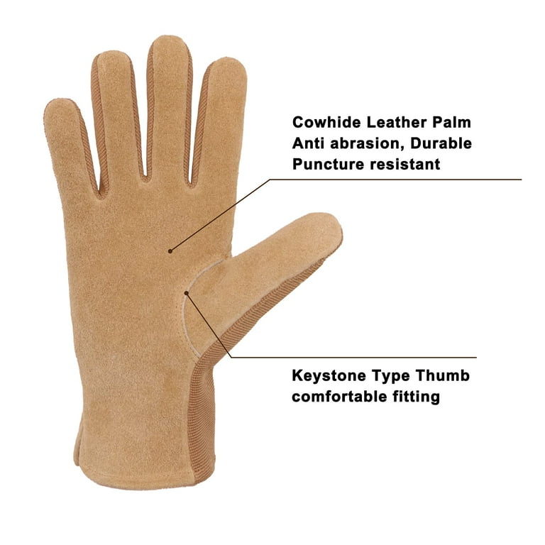 HANDLANDY Womens Leather Work Gloves, Cowhide Yard Landscaping