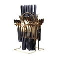 thumbnail image 1 of de vajilla de material acero inoxidable de 24 piezas, cuchillo, tenedor, , duradero con rejilla de almacenamiento, cubiertos reutilizables, Oro negro, 1 of 8