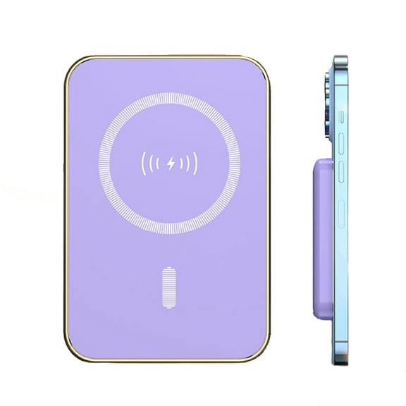 Hotpom Magnetic Power Bank, 10000mAh Portable Wireless Charger, Emergency Backup Power for Travel, Camping and Outdoor Activities,Compatible with iPhone, Samsung, Purple