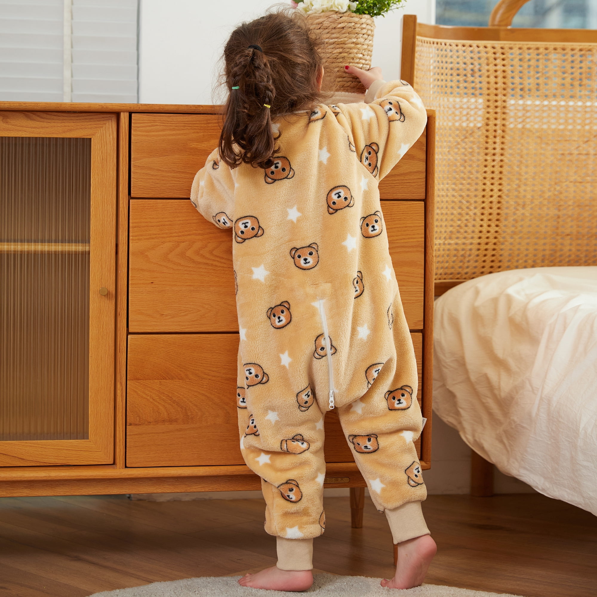 ATAIKU Toddler Sleeping Sack 9M-6T Winter Warm Flannel 2-Way Zipper Baby Sleep Sack with Feet, Infant Animal Bear Wearable Blanket