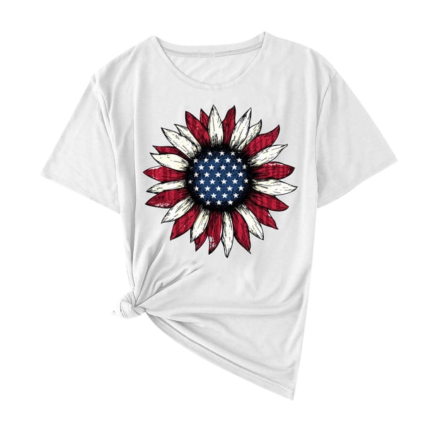 Camisas de Manga Corta para las Mujeres Moda Casual Impresión Cuello Redondo Suéter Tee Blusas