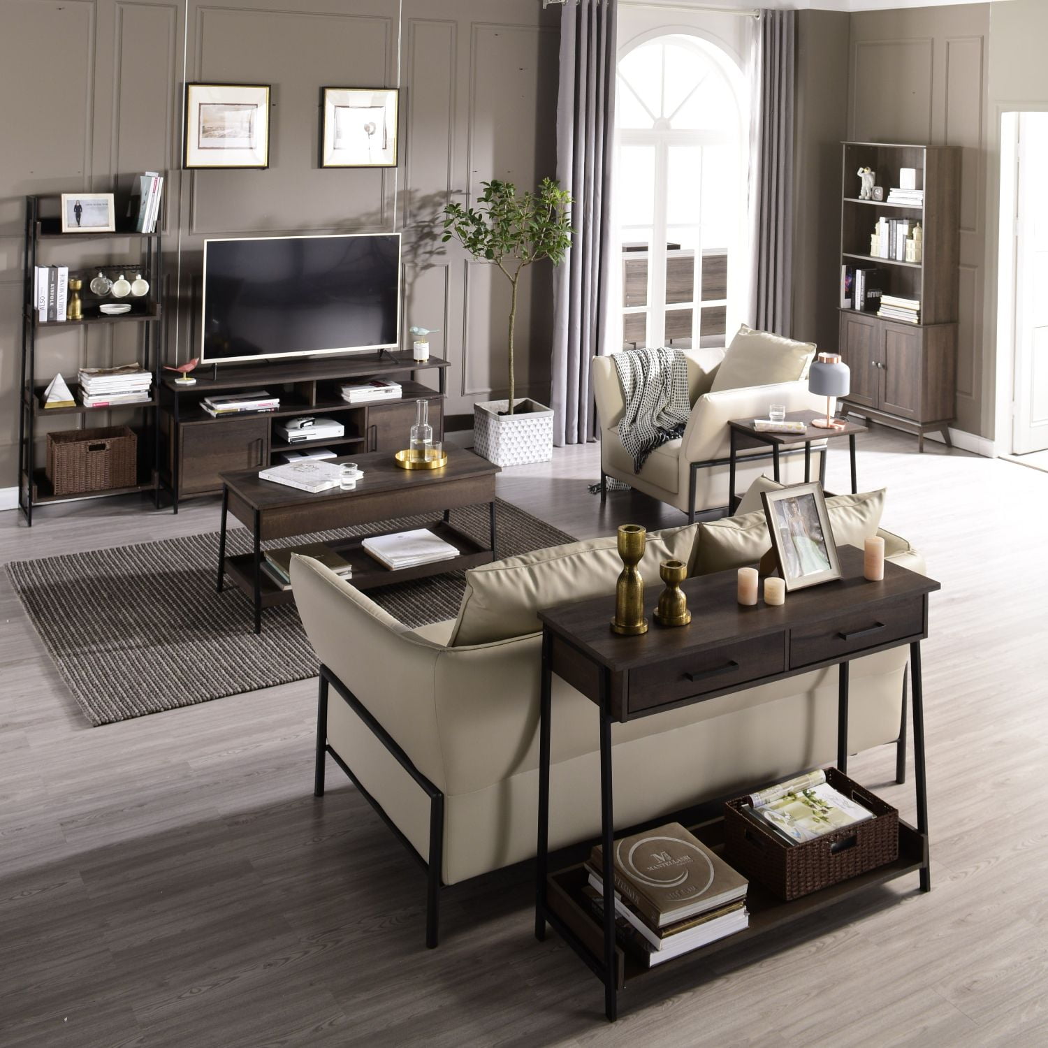 Caffoz 58″ Home Entertainment Center Wood Media TV Stand, Smoky Oak Sansujyuku sansujyuku.com