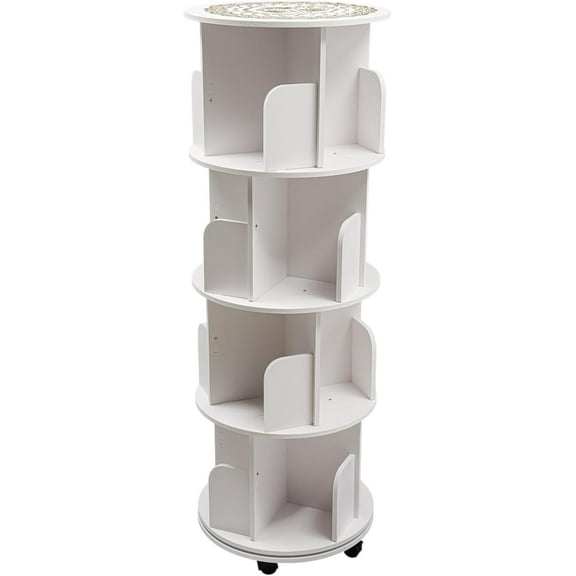 Rotating Bookshelf, 4 Tier 360° Revolving Bookcase 18 * 51in Modern with Brake Wheels Floor Standing Storage Display Book Shelves for Bedroom Home Living Room Study Office