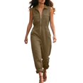 thumbnail image 3 of SROBPTY Womens Jumpsuits Solid Sleeveless Collared Zip with Pockets Cargo Long Rompers, 3 of 5