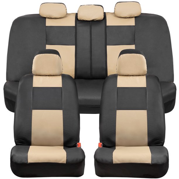 Bdk Classic Beige Faux Leather Car Seat Covers Full Set Front Rear Bench Cover For Cars Trucks Suv Com - Beige Faux Leather Car Seat Covers Bdk Classic Beige Faux Leather Car Seat Covers Full Set Front Rear Bench Cover For Cars Trucks Suv Com - Beige Faux Leather Car Seat Covers