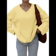 thumbnail image 3 of Suéteres de Cuello en V para Mujer, Suéteres Negros, Tops de Punto Básicos de Otoño con Dobladillo Alto y Bajo, Suéter Informal. Amarillo L, 3 of 7