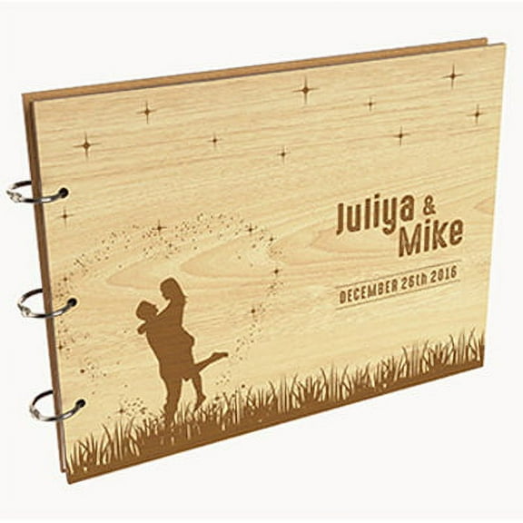 Darling Souvenir Personalized Engraved Laser Cut Wedding Guest Book Wooden Cover Sign-in Book Registry Guestbook Scrapbook-PF