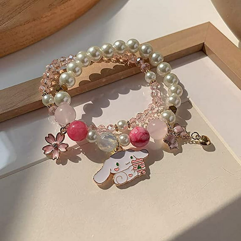 CLEARANCE! Bracelets Set Crystal Beads Pearl Bracelets Cute Cartoon Elastic Beaded  Bracelets for Girls Women Friendship Jewelry 