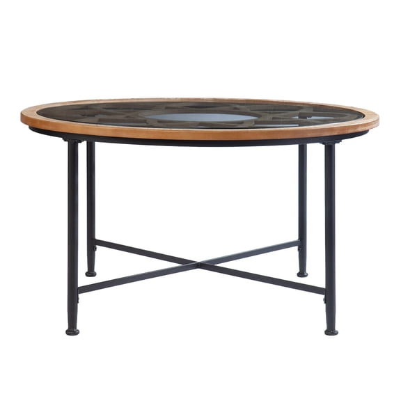 SEI Furniture Melvoir 32.5" Round Glass Top Coffee Table in Black