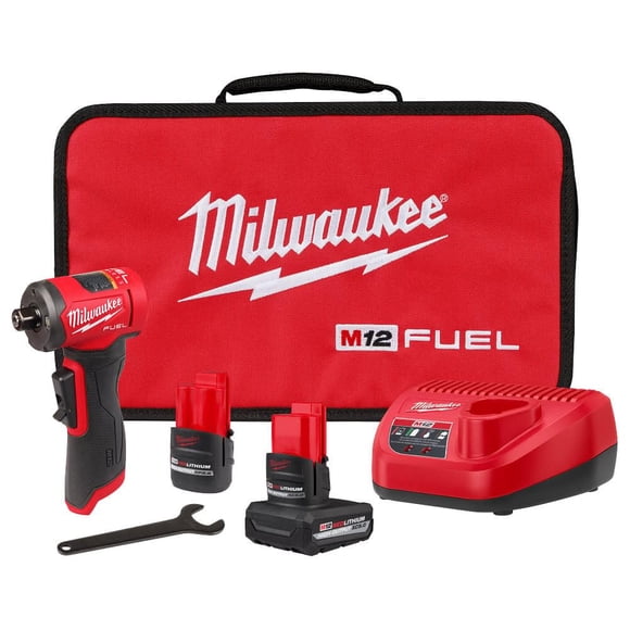 Esmeriladora recta angular Milwaukee M12 Fuel de 1/4" con 2 baterías