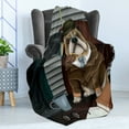 thumbnail image 4 of English Bulldog Soft Flannel Fleece Throw Blanket, Traditional Detective Dog and Hat Sherlock Holmes Image, Cozy Plush for Indoor and Outdoor Use, 60" x 80", Multicolor, by Ambesonne, 4 of 5