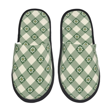 

Slippers for Women Men Daisy plaid green Warm Womens Mens House Shoes Bedroom Slippers Fuzzy Memory Foam Slippers Winter House Indoor Shoes Aesthetic Dorm Slippers