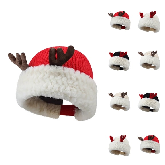 jobturf Christmas Hats for Women Fashion Cute Knit Beanie with Reindeer Antlers Thickened Warm Stretchable Skull Cap for Cold Weather
