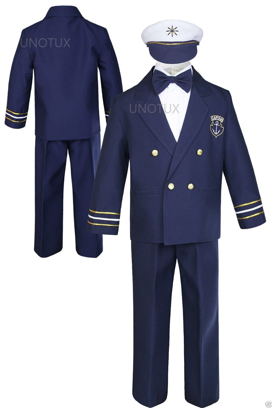 New Infant Baby Toddler Navy/white Sailor Formal Suit hat Outfits New Born-3T 