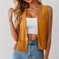 thumbnail image 3 of Fringe Vest Women Western Cowgirl Jacket 70s Hippie Suede Rivet Open Front Outerwear Country Concert Tops, 3 of 9