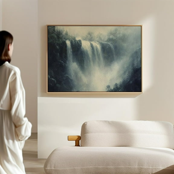 Misty Waterfall, Moody Landscape Painting, Dark Nature Print, Foggy Forest, Serene Waterfall Aesthetic Wall Art, Modern Wall Decor, 8x12 UNFRAMED