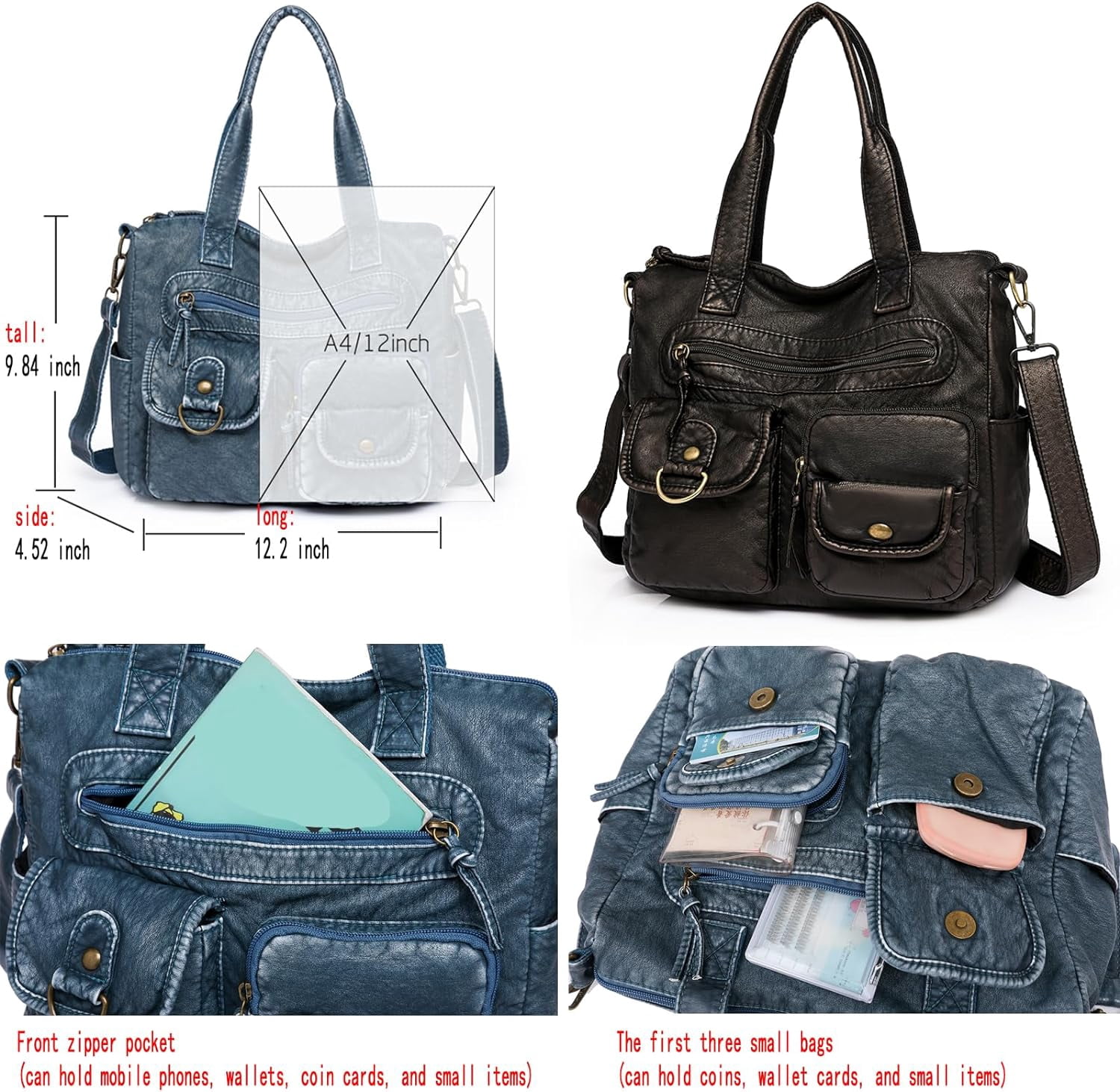 Crossbody Bag for Women Multi Pocket Shoulder Bags Medium Travel Purses Ultra Soft Washed Leather